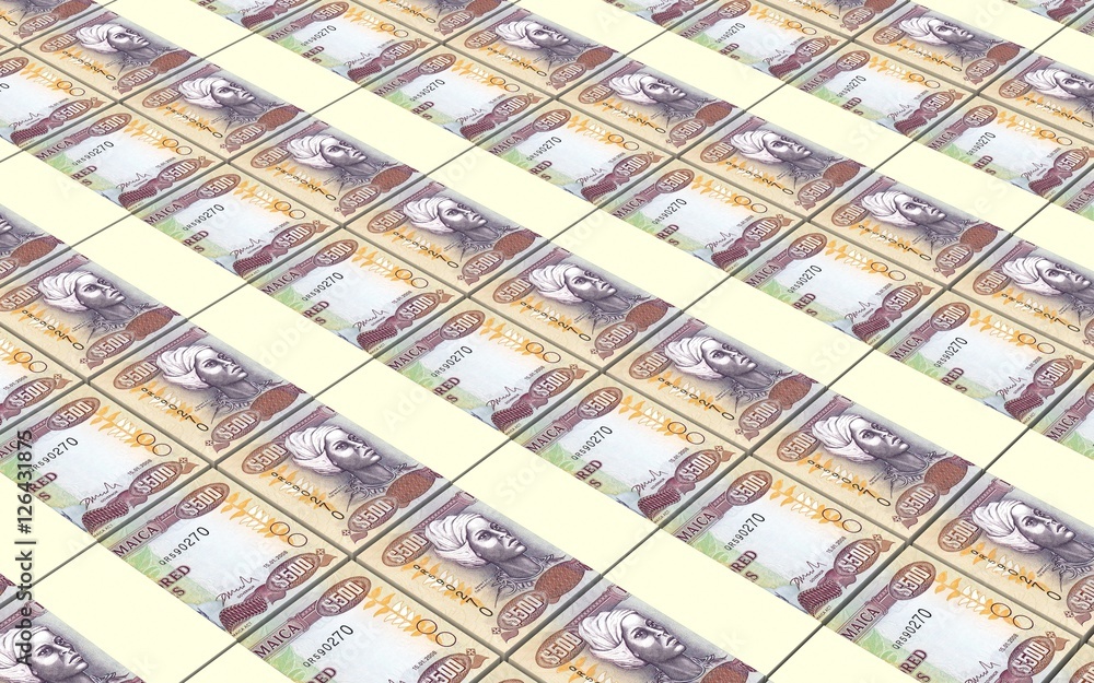 Jamaican dollar bills stacks background. 3D illustration Jamaican dollar bills stacks background. 3D illustration