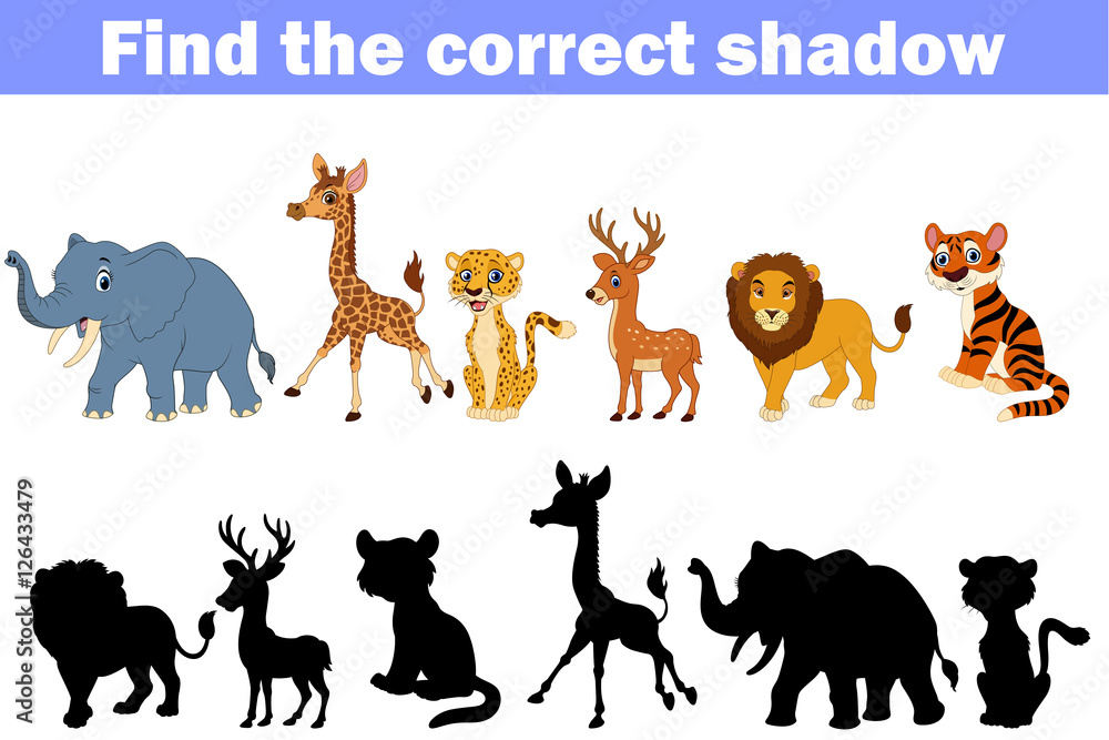 Naklejka premium Find the correct shadow africa animals