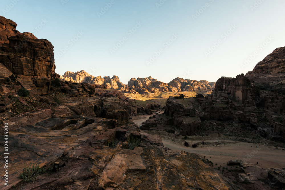  Ancient City of Petra panorama at the morning, Jordan.