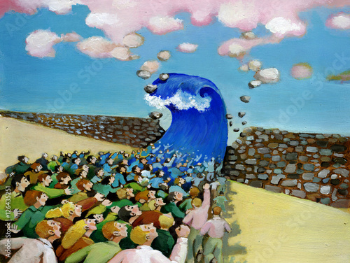 breack the wall political illustration metaphor of emigration photo