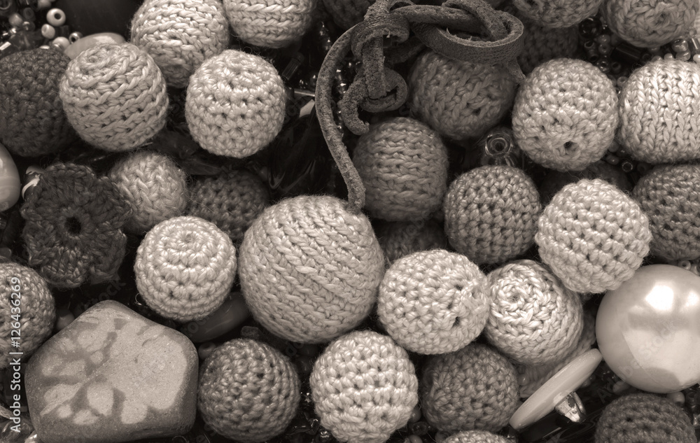 Monochrome handmade crochet knitted beads Monochrome handmade crochet knitted beads