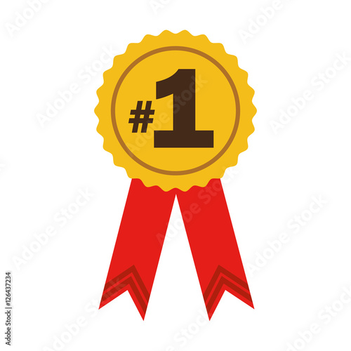 number one ribbon award in yellow and red colors icon over white background. vector illustration