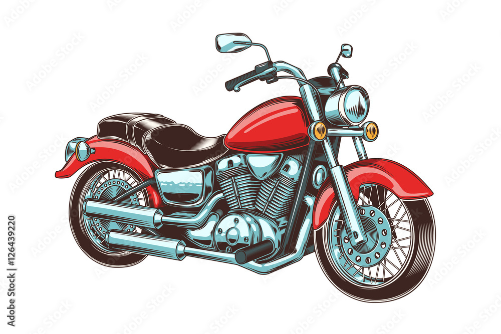 Hand-drawn vintage motorcycle. Classic chopper.