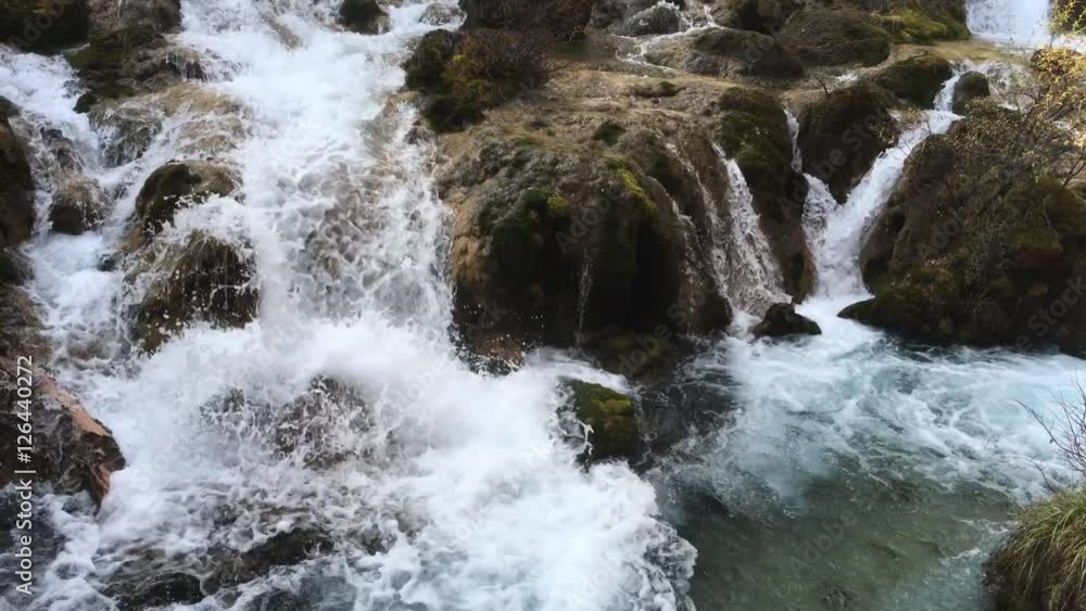 Pearl Shoal Waterfalls at Jiuzhaigou National Park  lake,  The UNESCO World Heritage in Sichuan , China in  Autumn  in November  located in  in  Tibetan-Qiang of Sichuan ,China