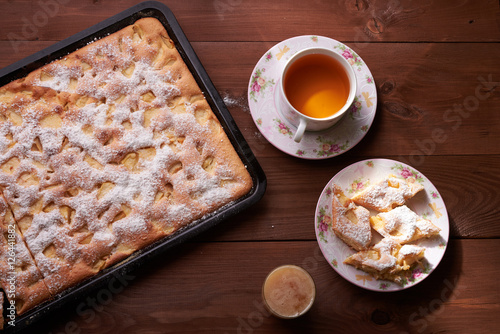 apple pie charlotte on the wooden table