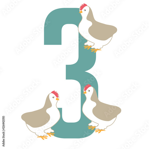 Three French hens EPS 10 vector royalty free illustration. EPS 10 vector.