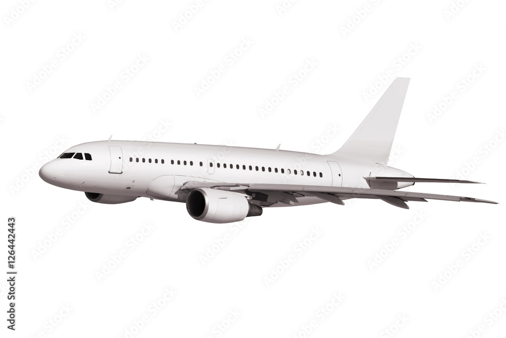 commercial plane on white background