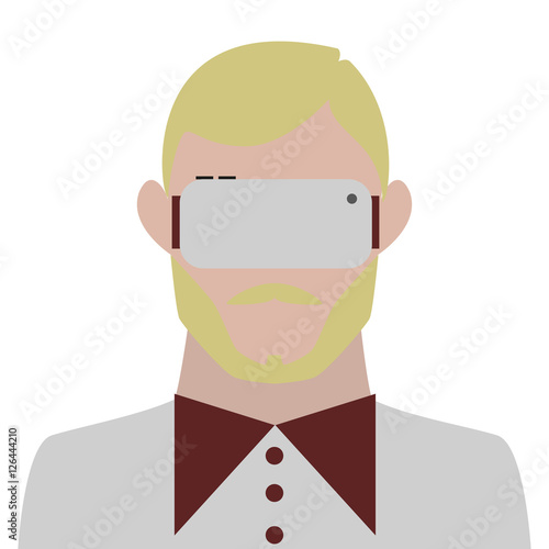 Flat design of a man with a VR headset