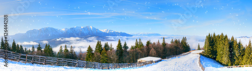 Beautiful panoramic view over the ski slope in winter season in Poiana Brasov, Romania