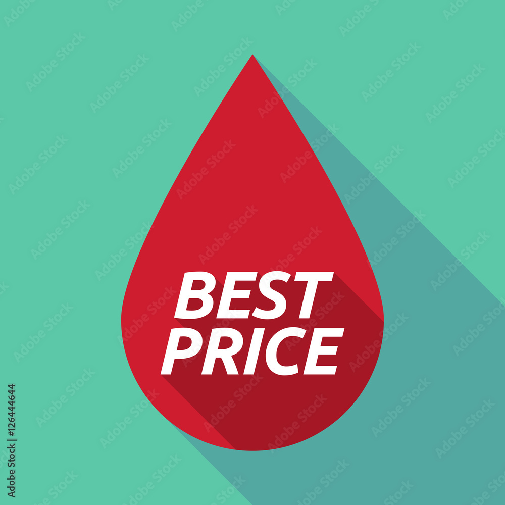 Long shadow blood drop with the text BEST PRICE Long shadow blood drop with the text BEST PRICE