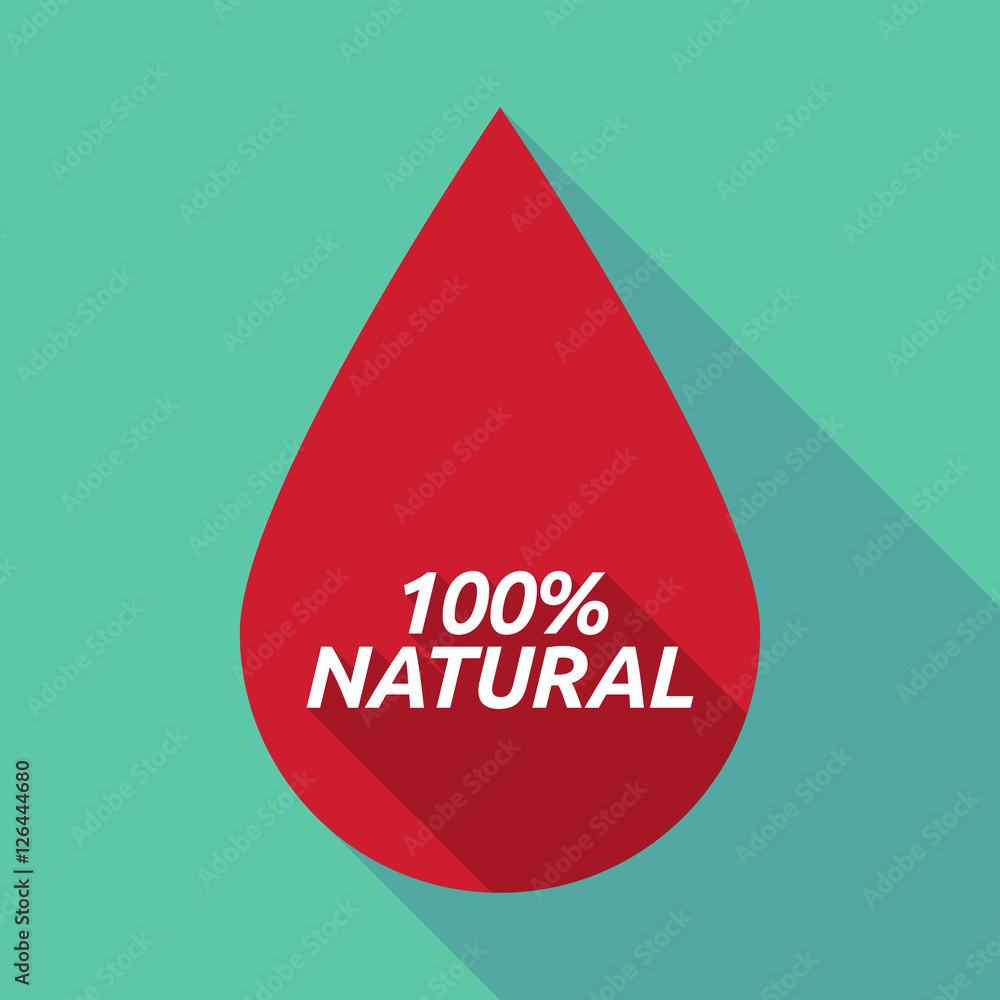 Long shadow blood drop with the text 100% NATURAL Long shadow blood drop with the text 100% NATURAL