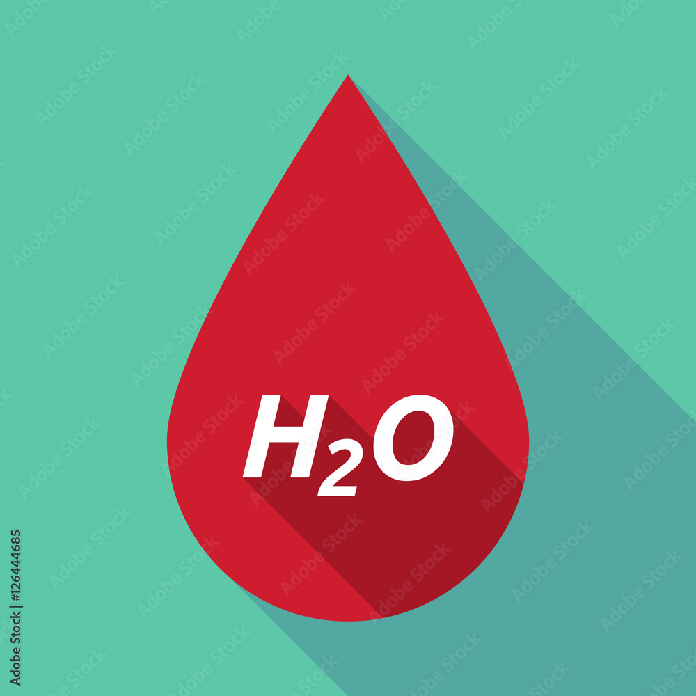Long shadow blood drop with the text H2O Long shadow blood drop with the text H2O