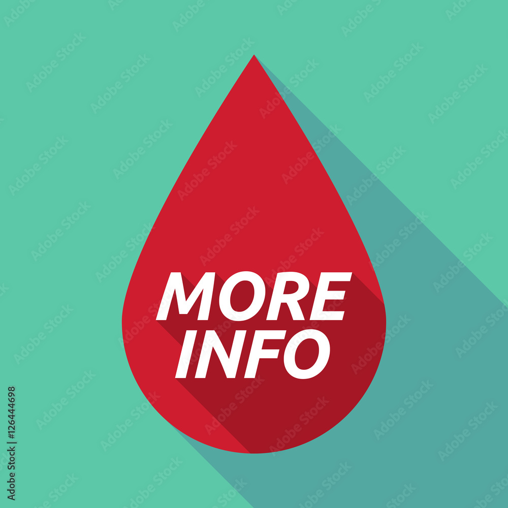 Long shadow blood drop with the text MORE INFO Long shadow blood drop with the text MORE INFO