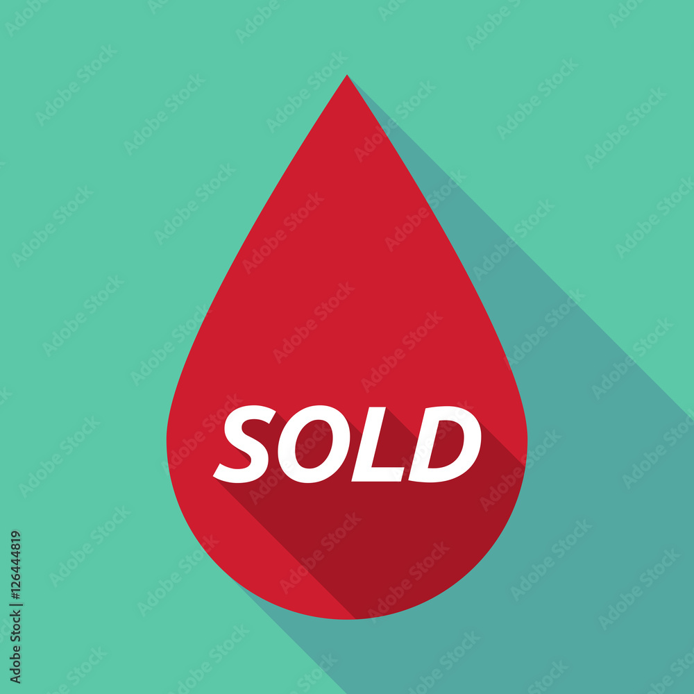 Long shadow blood drop with the text SOLD Long shadow blood drop with the text SOLD