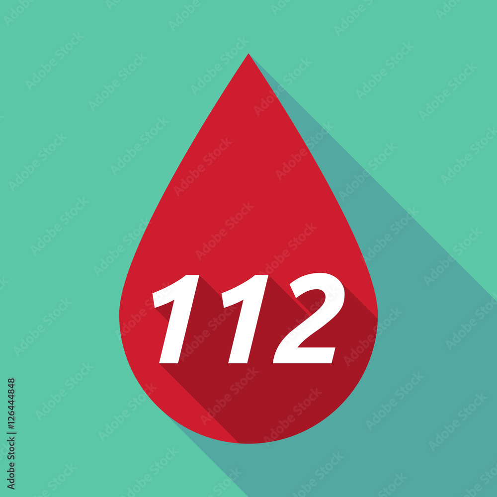 Long shadow blood drop with the text 112 Long shadow blood drop with the text 112