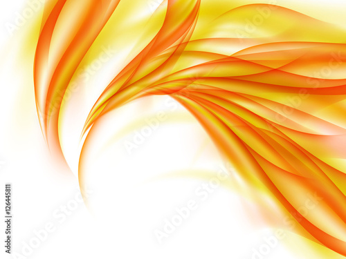 Background with abstract orange fire lines on white, fiery smoke, vector illustration
