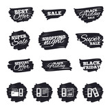 Ink brush sale stripes and banners. Accounting report icons. Document storage in folders sign symbols. Black friday. Ink stroke. Vector