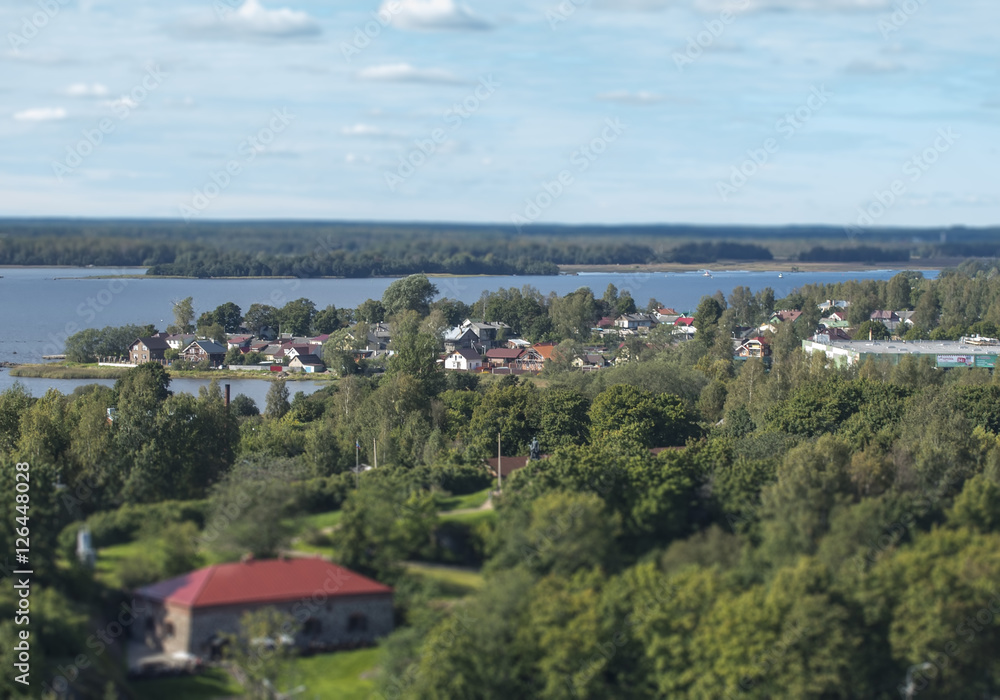 A view of the estuary of Vuoksi and the Gulf , Tilt shift blur effect.