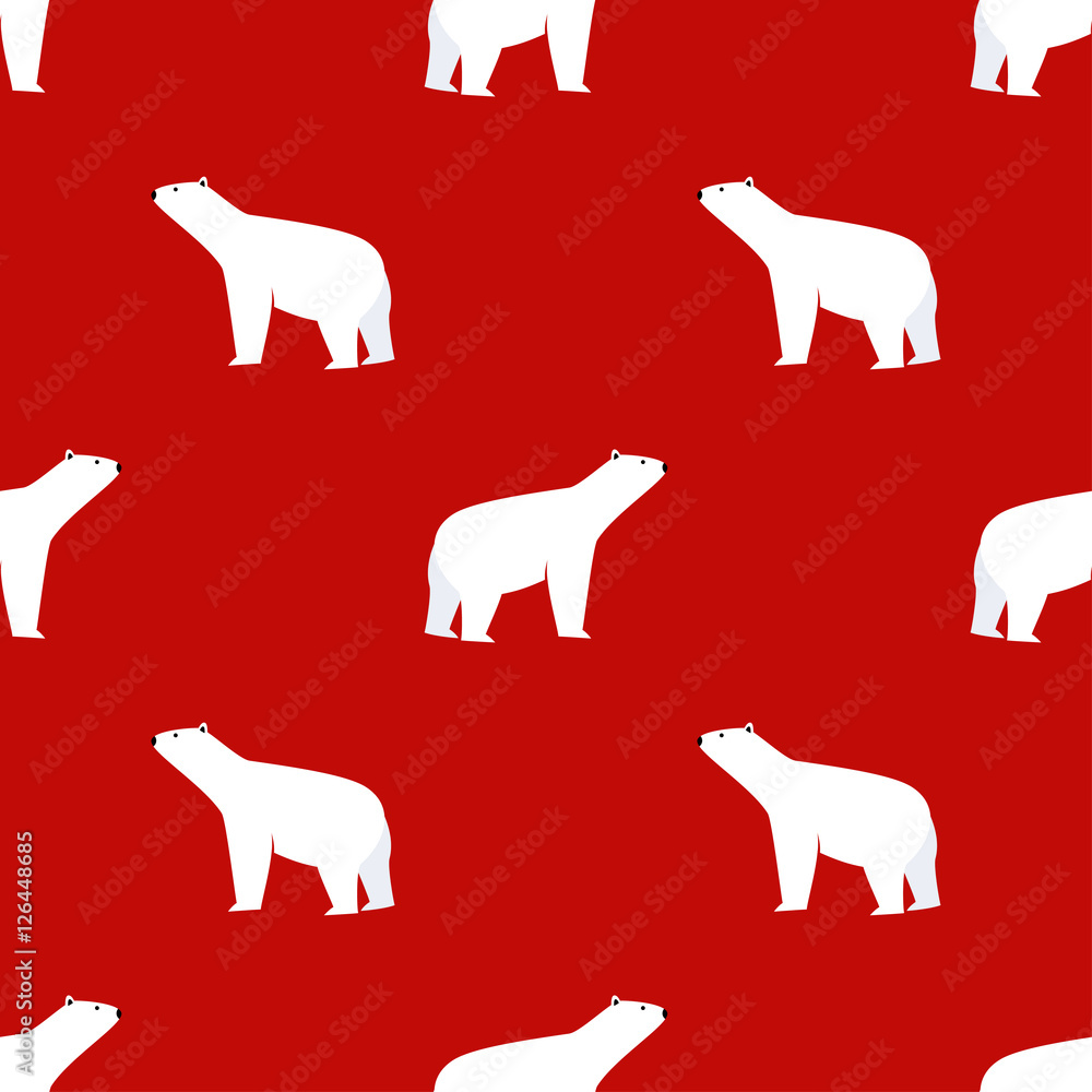 Christmas seamless pattern. Polar bear on a red background.
