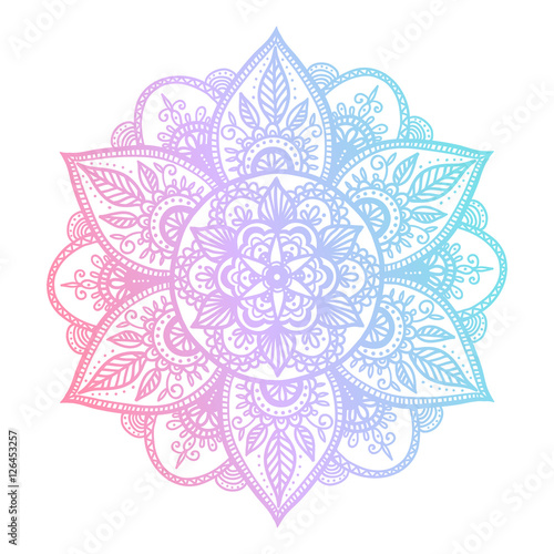 Fototapeta Colorful blue and pink flower mandala
