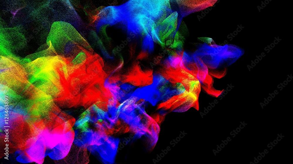 Clouds of colorful smoke in the dark, 3d illustration