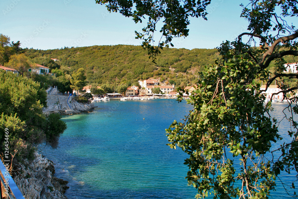 View of Village of Frikes, Ithaca,  Ionian island, Greece