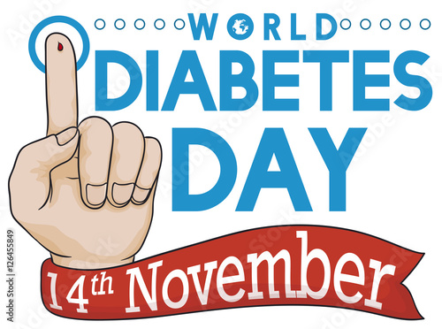 Hand with Blood Drop to Commemorate World Diabetes Day, Vector Illustration