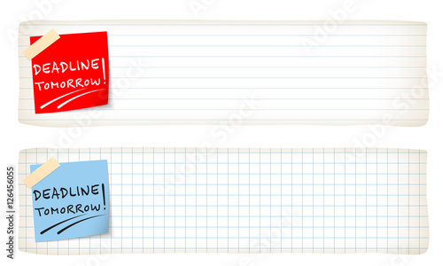 Two banners with lined paper, graph paper and the words deadline