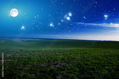 166940 green night field. star sky