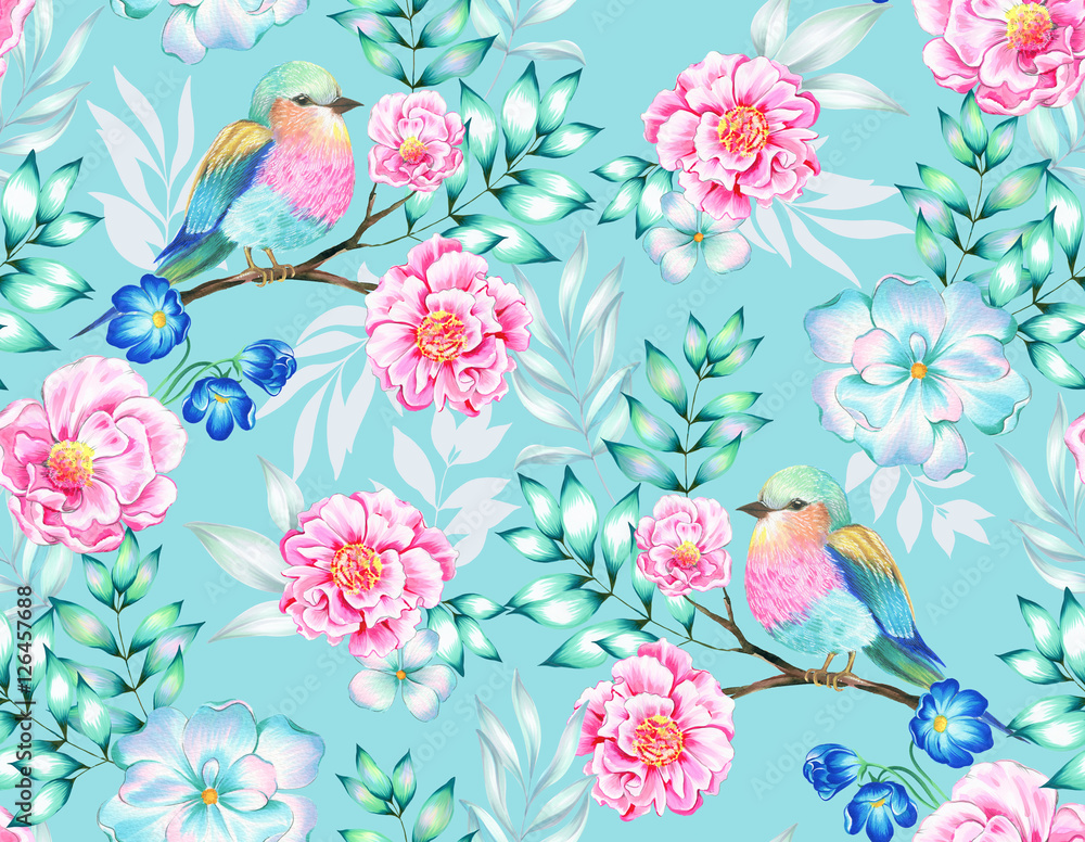 Fototapeta premium bird with flowers, isolated.