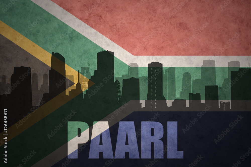 Obraz premium abstract silhouette of the city with text Paarl at the vintage south africa flag