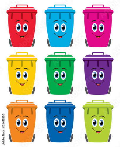 vector set of colorful flat recycling wheelie bin icons