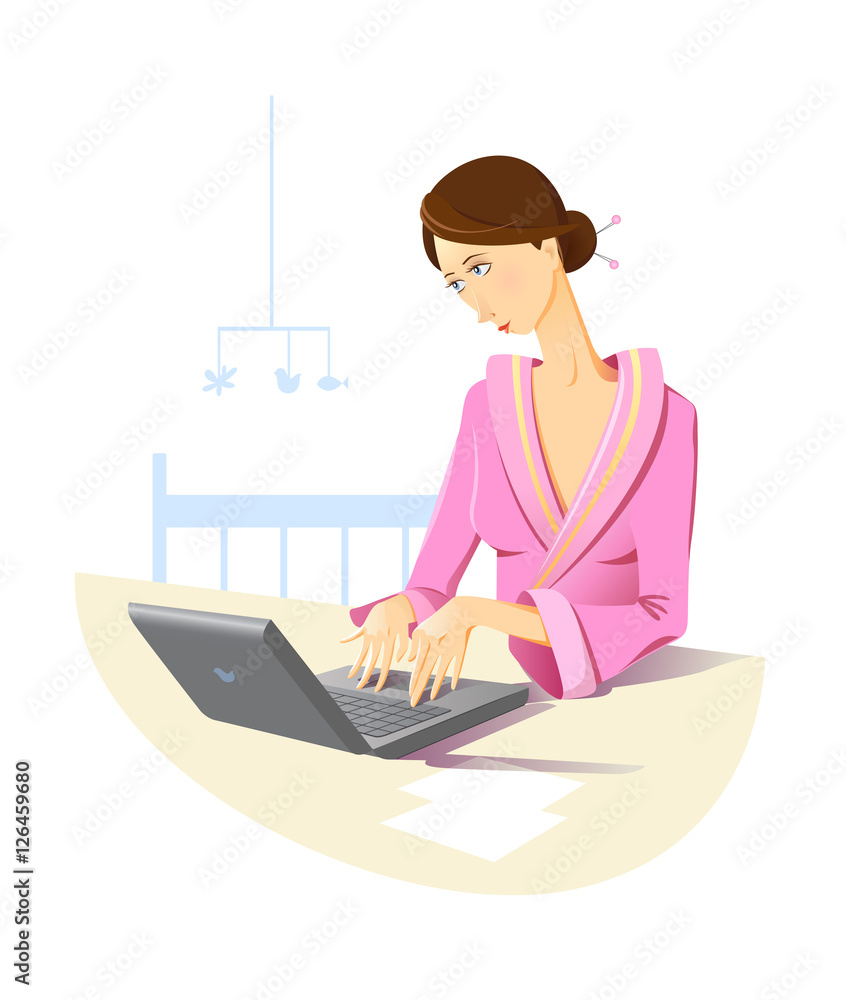 mother working at home