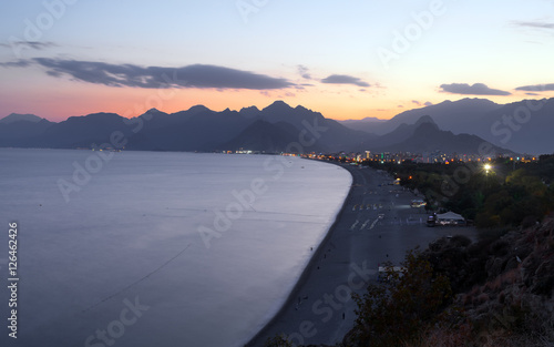 Beach at Antalya Turkey sunset - travel background