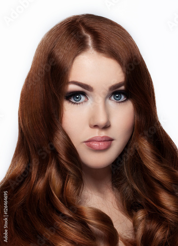 Ginger red long hair.Fashion girl portrait