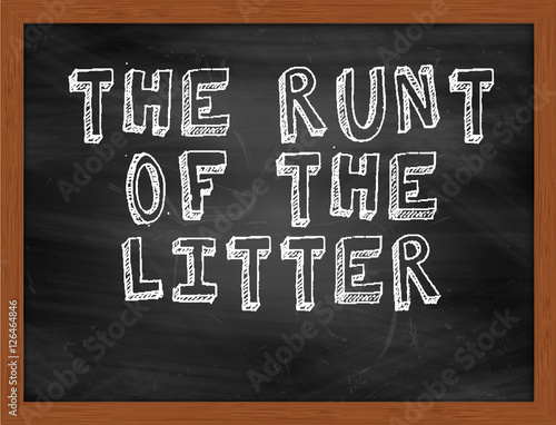 THE RUNT OF THE LITTER handwritten text on black chalkboard
