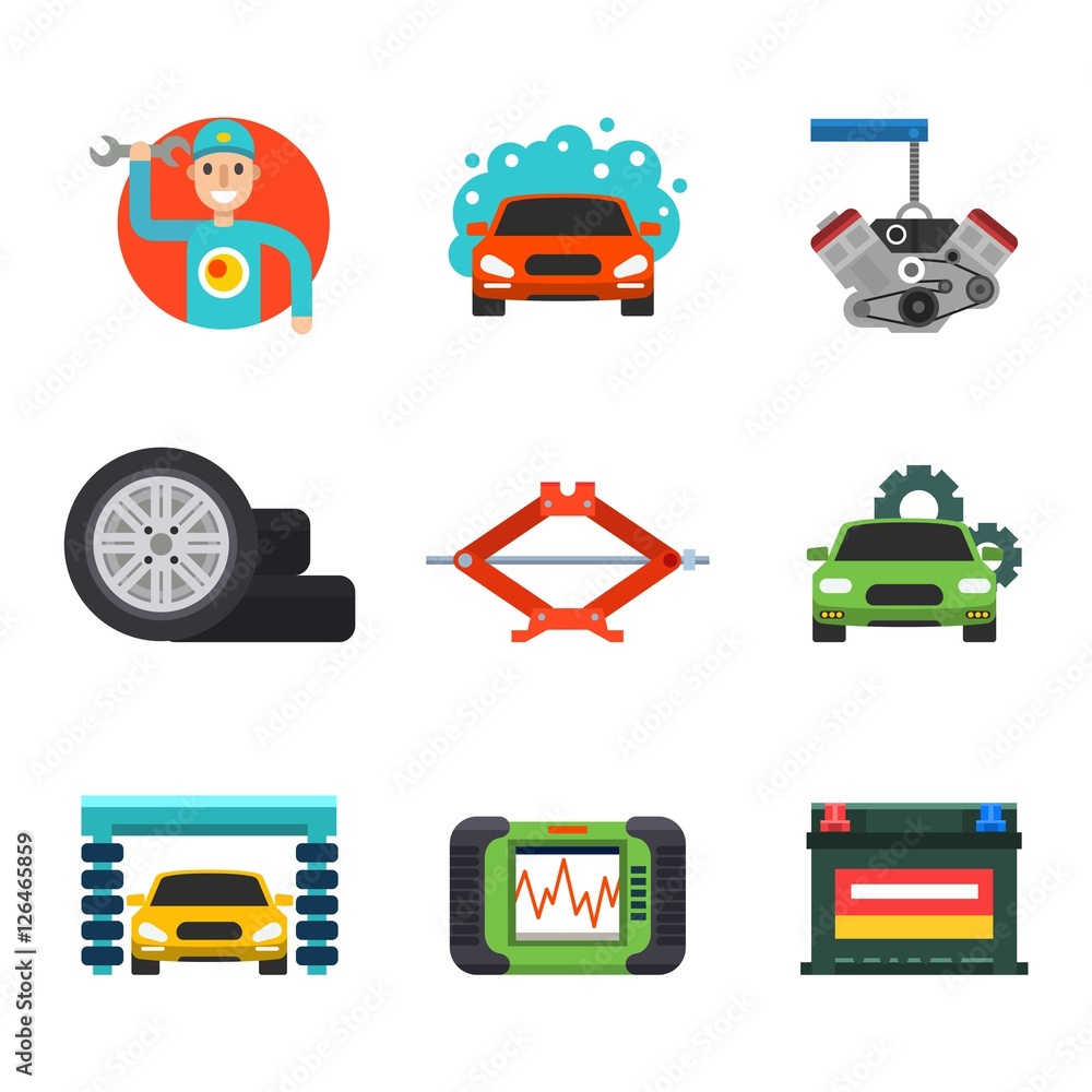 Car service repair vector icons set Car service repair vector icons set