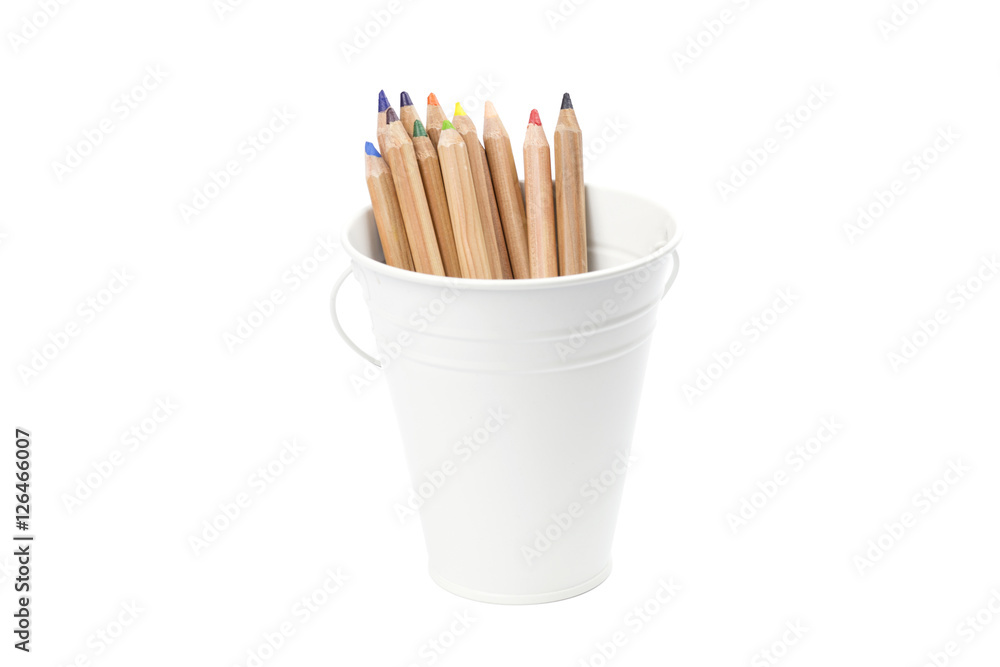 Colored pencils in a bucket Colored pencils in a bucket