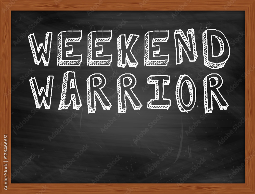 WEEKEND WARRIOR handwritten text on black chalkboard StockIllustration