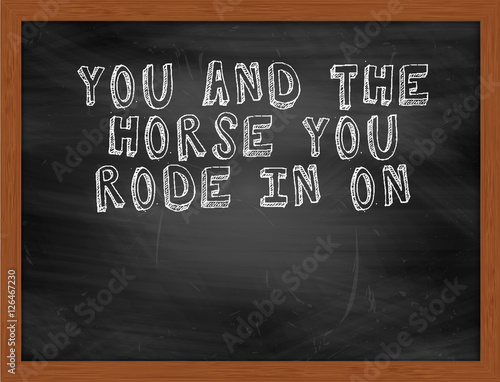 YOU AND THE HORSE YOU RODE IN ON handwritten text on black chalk