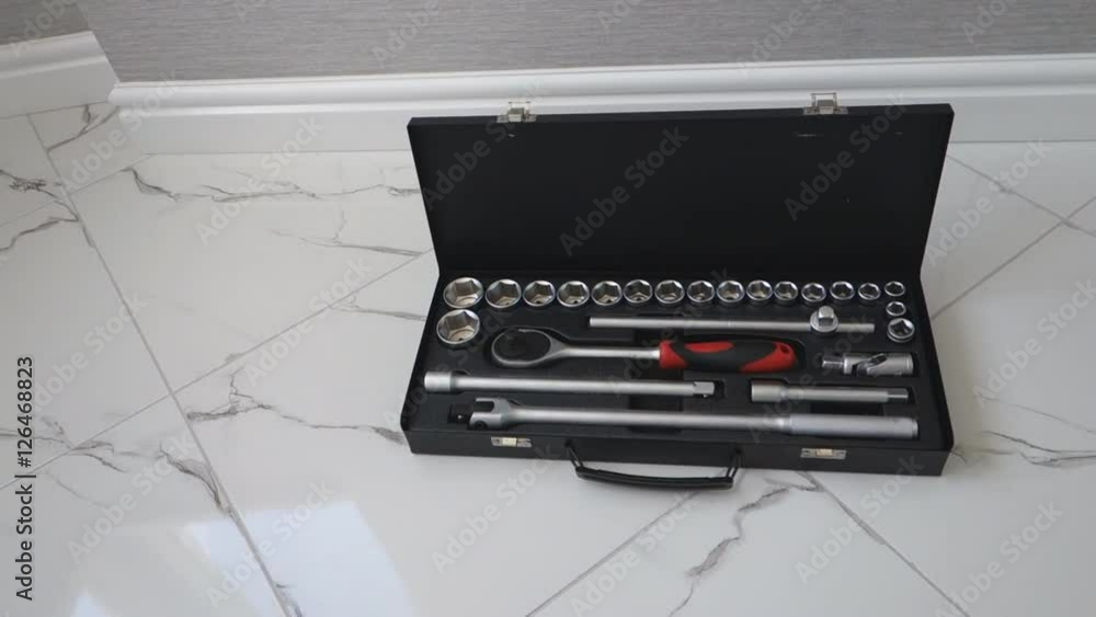 Set of automotive tools in a black box Set of automotive tools in a black box