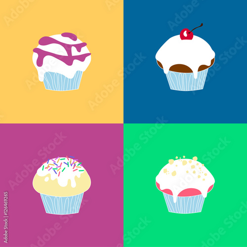 Colorful muffin vector collection on bright background. 