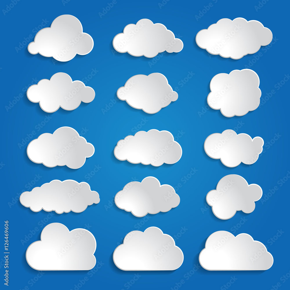 set of white clouds on a blue sky background
