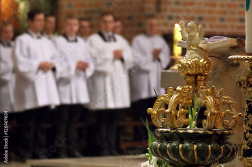 Obraz na płótnie The young clerics of the seminary during Mass