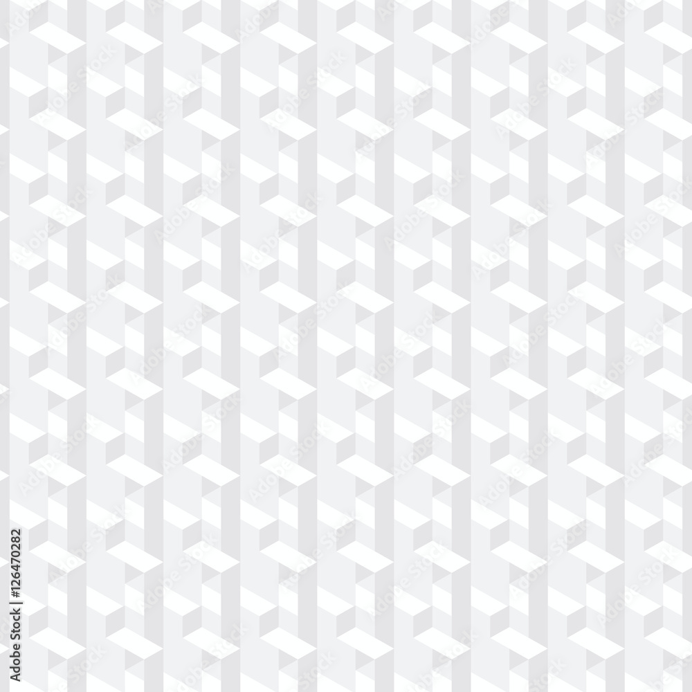 Fototapeta premium Abstract geometric background. Repeating texture with light monochrome geometrical ornament. Seamless vector pattern with isometric cubic structure.