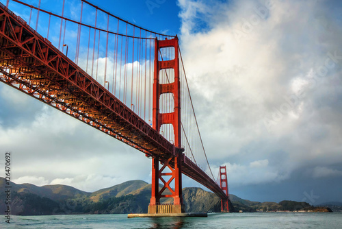 Golden Gate Bridge in San Francisco on a partly cloudy day