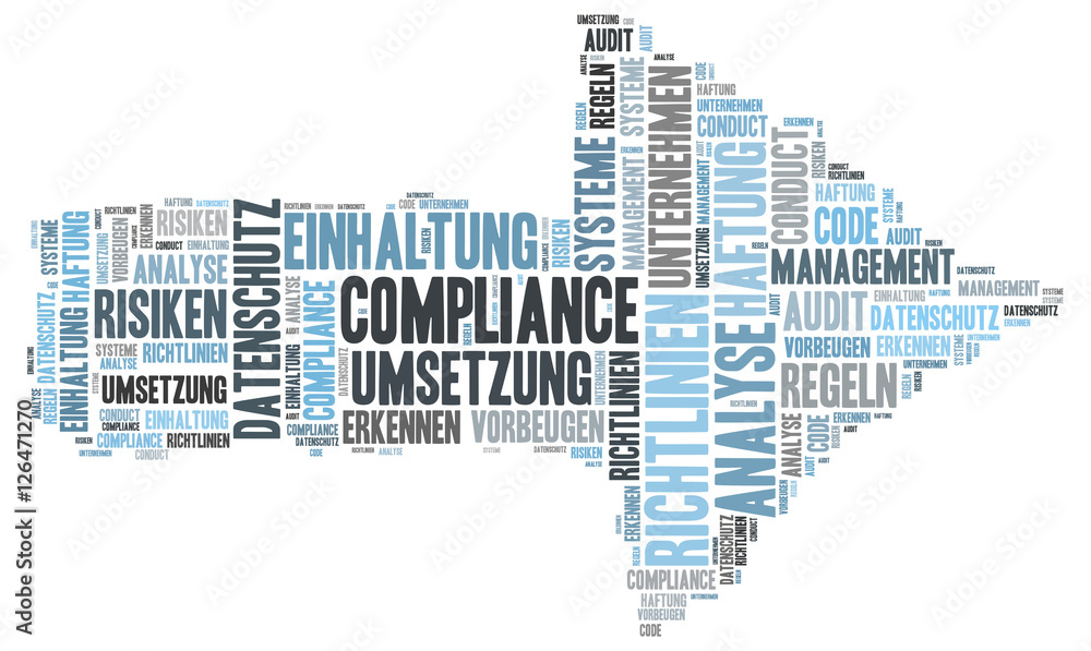 Compliance word cloud shaped as a arrow to the right