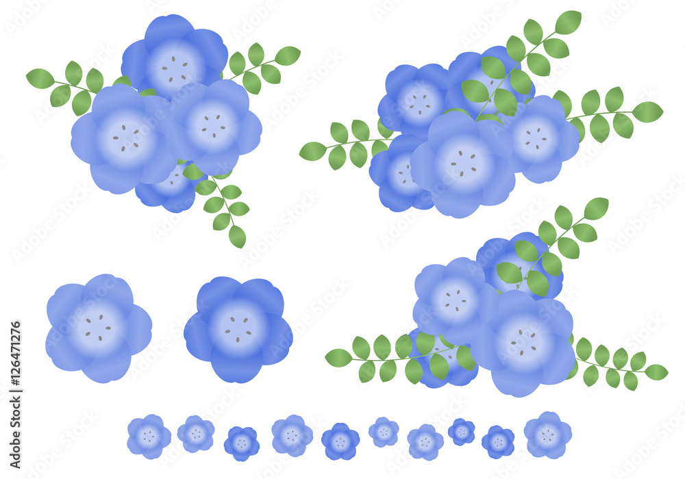 ネモフィラのイラストカット アイコン ライン セット素材 白背景 Stock Illustration Adobe Stock