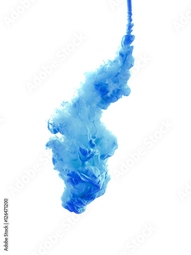 Blue color paint pouring in water