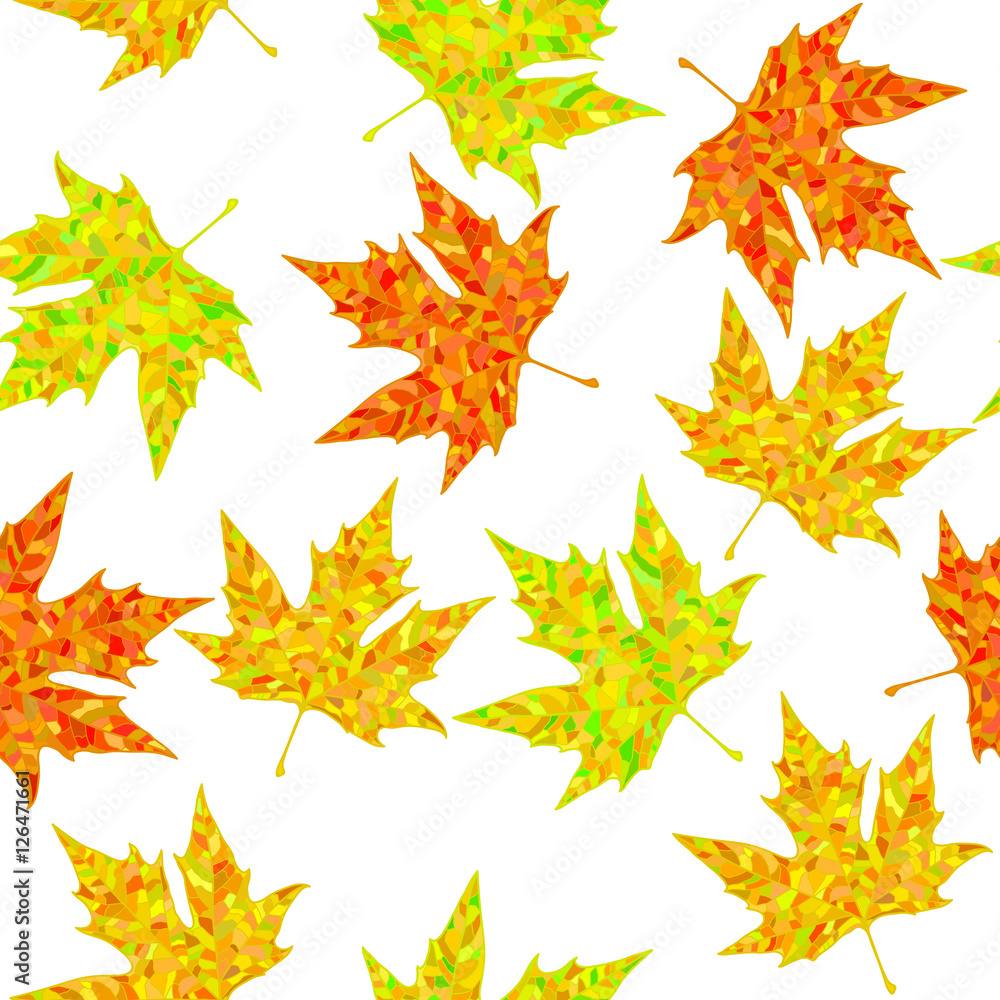 Fototapeta premium Seamless color realistic leaf pattern. Vector illustration